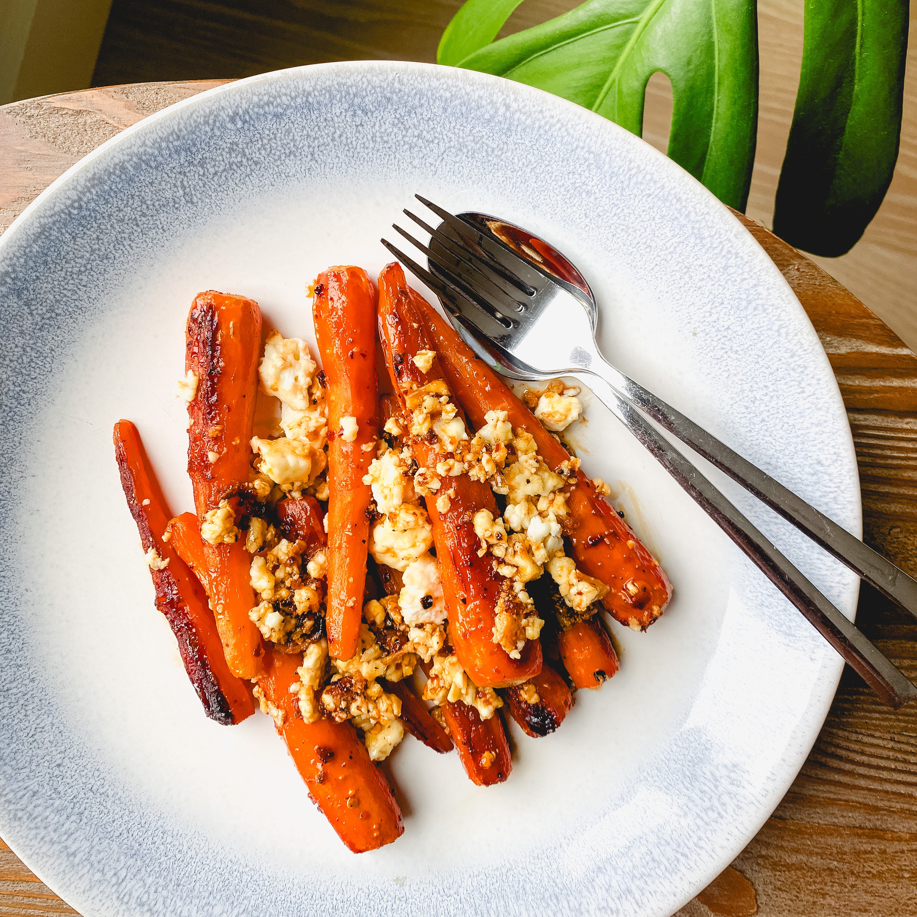Sweet and spicy roasted carrots with feta