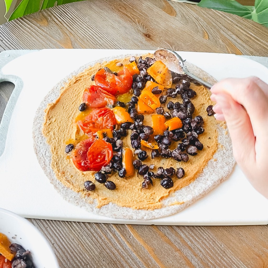 Roasted Vegetable, Black Bean and Hummus&nbsp;Pinwheels